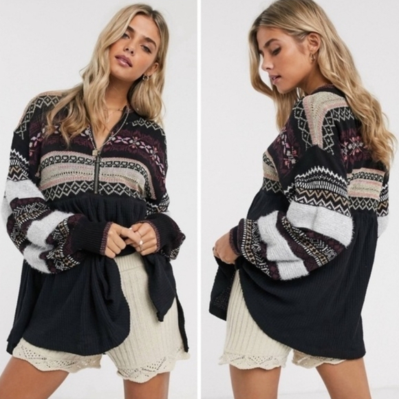 Free People Sweaters - Free People Cabin Fever Swit Sweater Long Sleeve Half Zip  Metallic Black Sm NWT